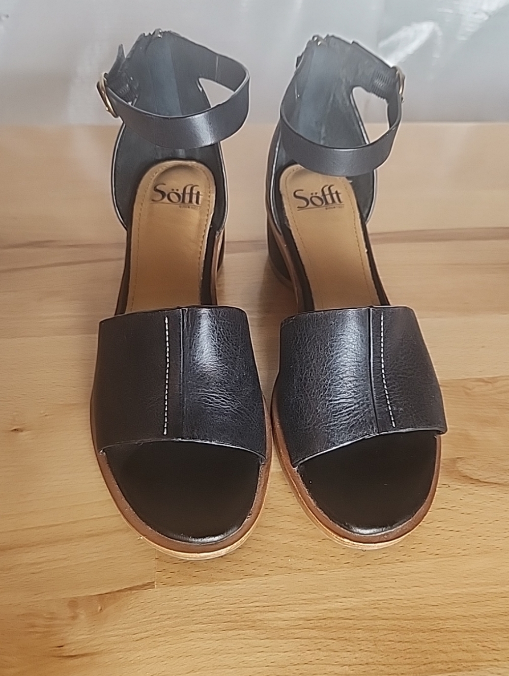 Sofft Colby Heeled Sandals Women 7M Black Leather Block Heel Ankle Strap Comfort